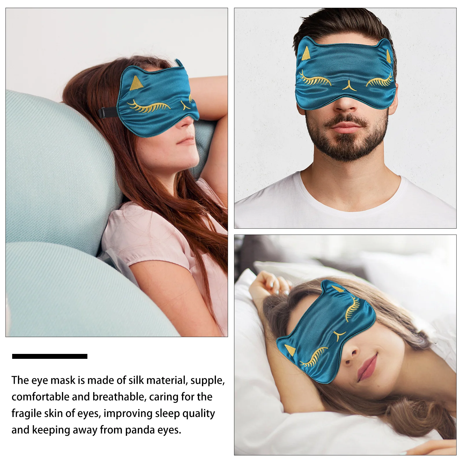 

Cartoon Cat Eye-Shade Shading Sleeping Eye Mask Adjustable Buckle Soft Silk Material Skin-Friendly Breathable Travel Eye Cover