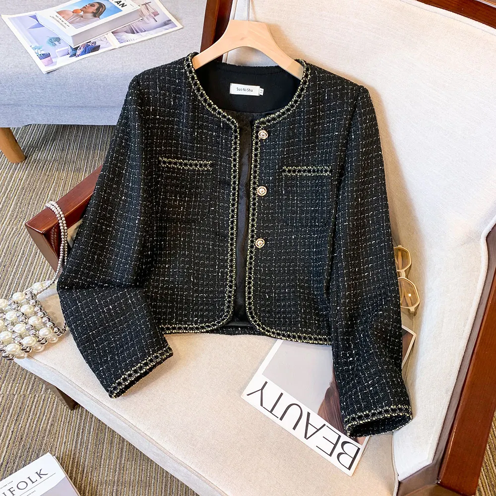 Female 2024 Autumn/Winter Fragrant Short Coat Gold Fashion Thick Tweed Jacket Women