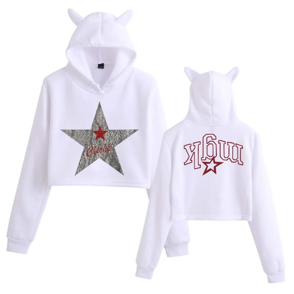 MGK Lost Americana Machine Gun Kelly Crop Tops Cat Ears Sweatshirt طويل الأكمام الفتيات أزياء هوديي #3