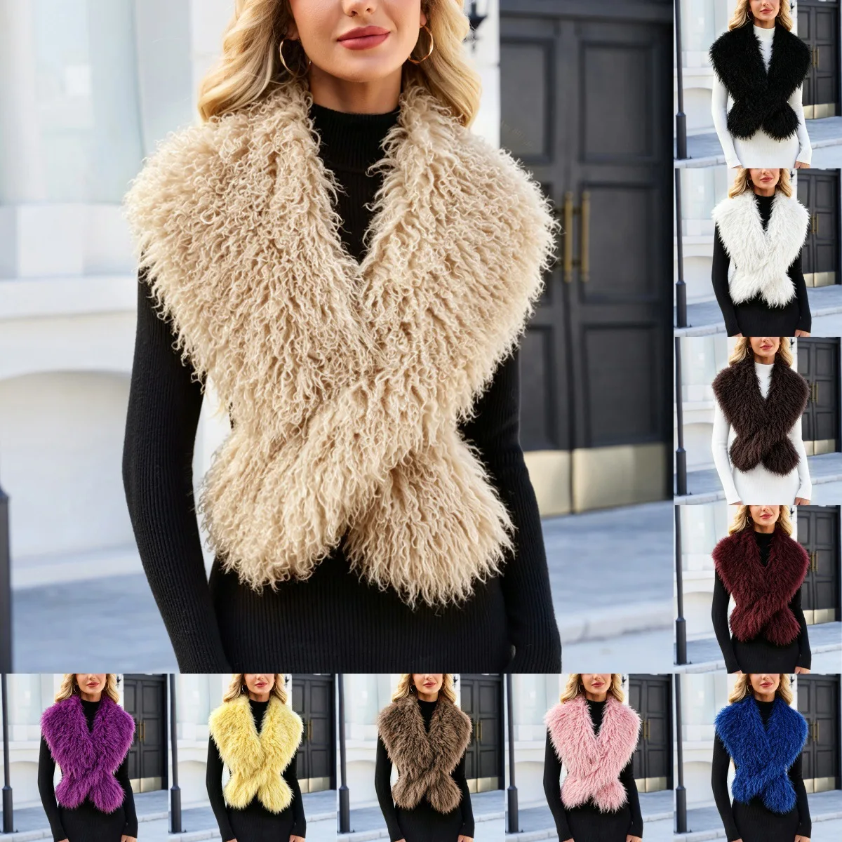 Women Faux Fur Shawl Wrap Fluffy Scarf Autumn Winter Elegant Cape Evening Work Casual Y2k Streetwear High Street Outerwear Thick