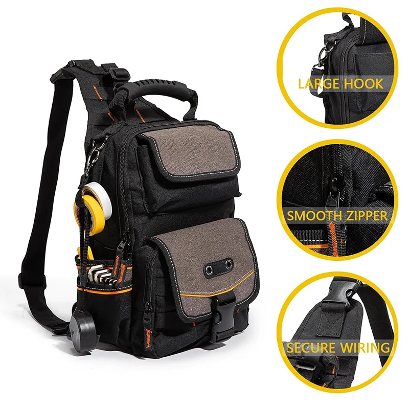 Heavy Duty Sling Tool Chest Bag Multi‑Pockets Tool Storage Organizer Portable Shoulder Tool Bag for Electrician Repair Work Hard