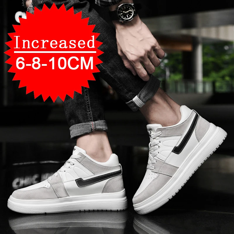 Mens Casual Genuine Leather Heightening Elevator Running Non-slip Sneakers Leisure Fashion Comfortable Breathable Sports Shoes