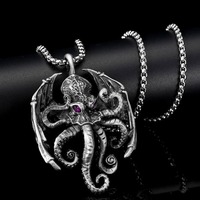Personality Punk Cthulhu Octopus Pendant Necklace for Men Women Gothic Cool Long Chain Necklace Hip Hop Jewelry Biker Accessorie