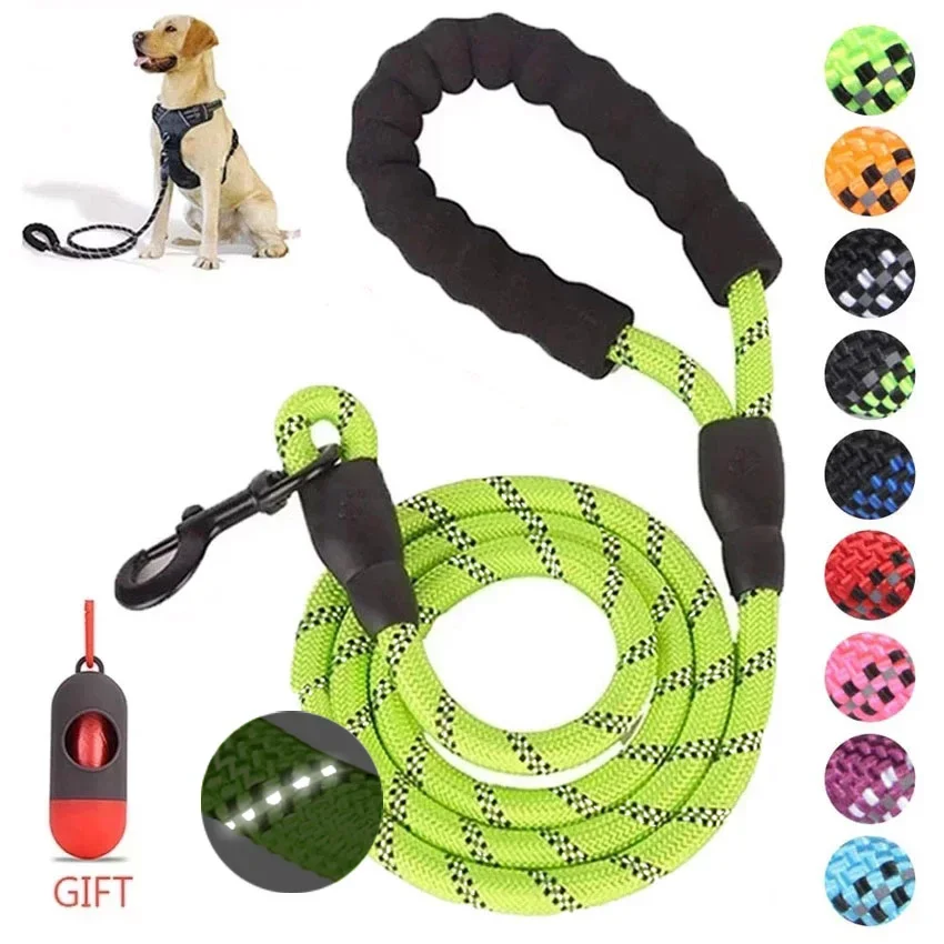 Pet Leash Reflective Strong Dog Leash 1.5M Long with Comfortable Padded Handle Heavy Duty Training Durable Nylon Rope Leashes