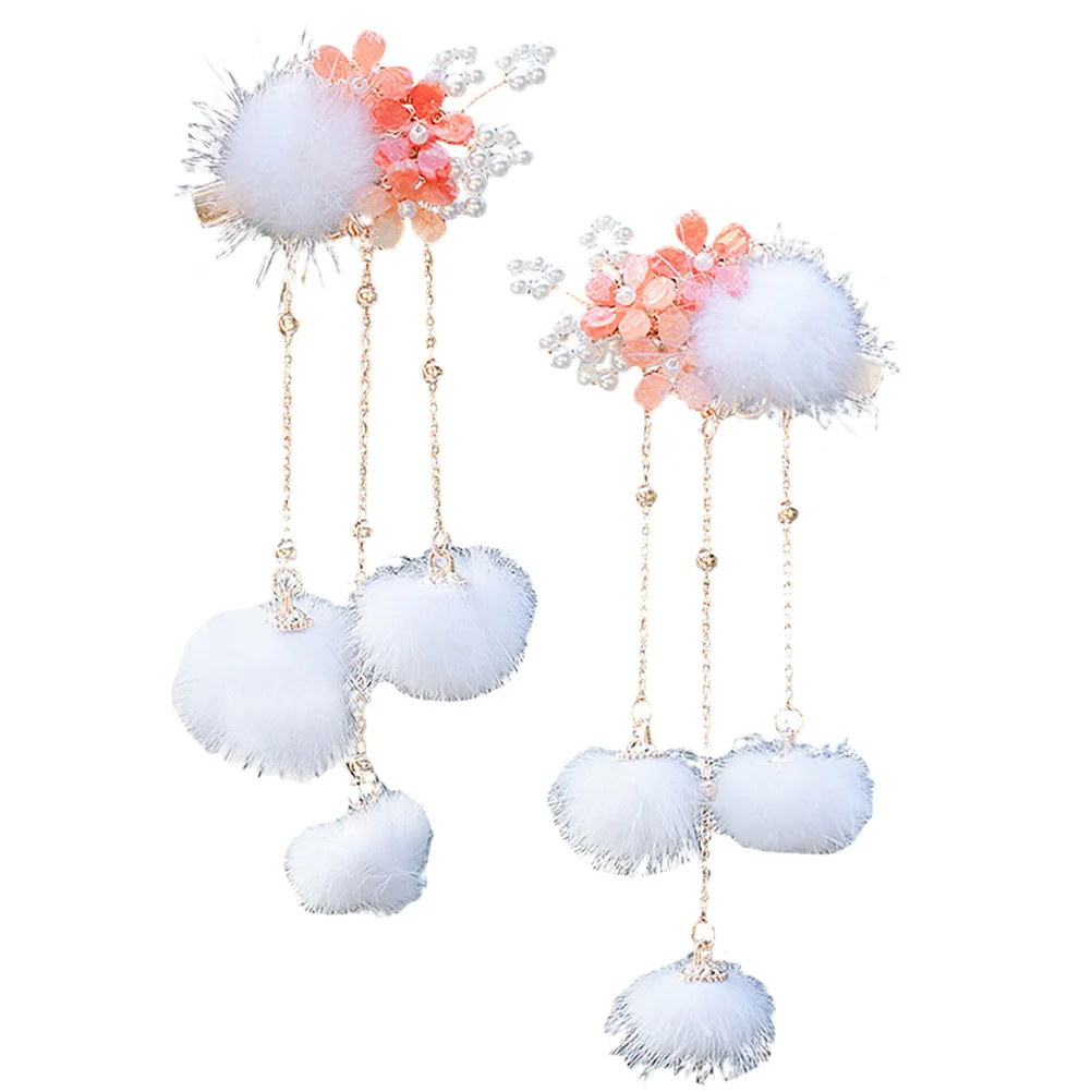 1 زوج بوم بوم الكرة شرابة دبابيس الشعر الصينية Hanfu مقاطع الشعر إكسسوارات الشعر للفتيات ملابس الحفلات دبابيس الشعر الفتيات