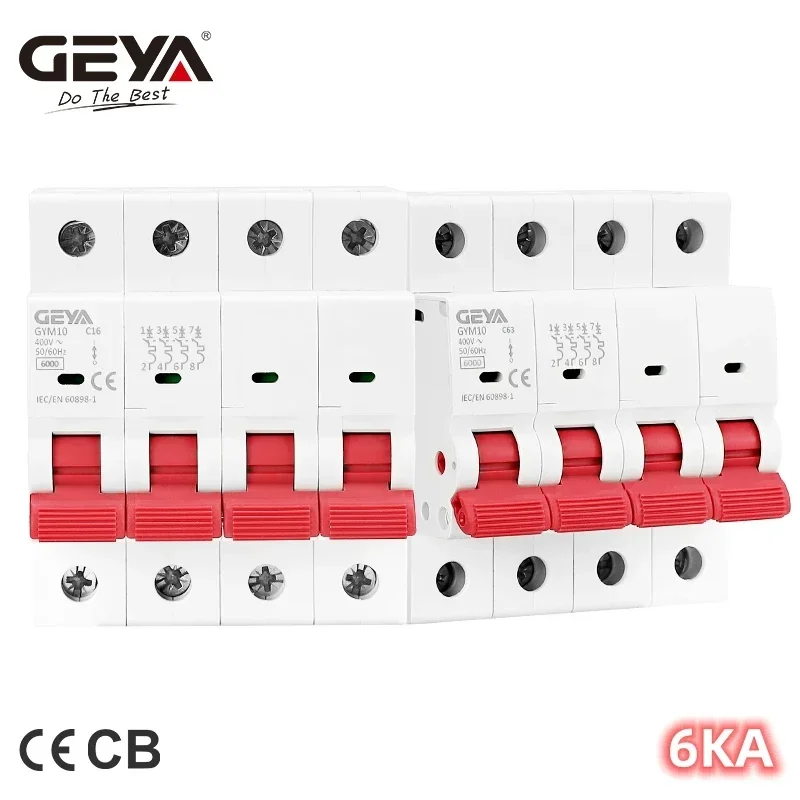 GEYA GYM10 Safety MCB 4Pole 6A 10A 16A 20A 25A 32A 40A 50A 63A 220V/400V Mini Circuit Breaker C Type 6KA CE CB Approved