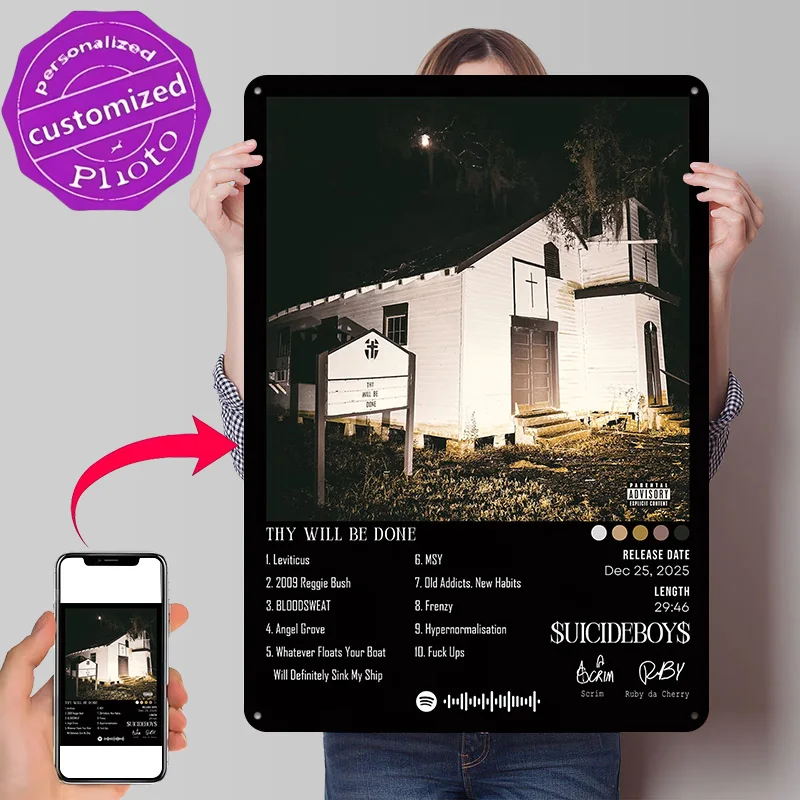 Suicideboys - Thy Will Be Done Album Poster Retro 3D Printed Metal Signs Customized Wall Hanging Gift for Decor Luxury Tin Sign