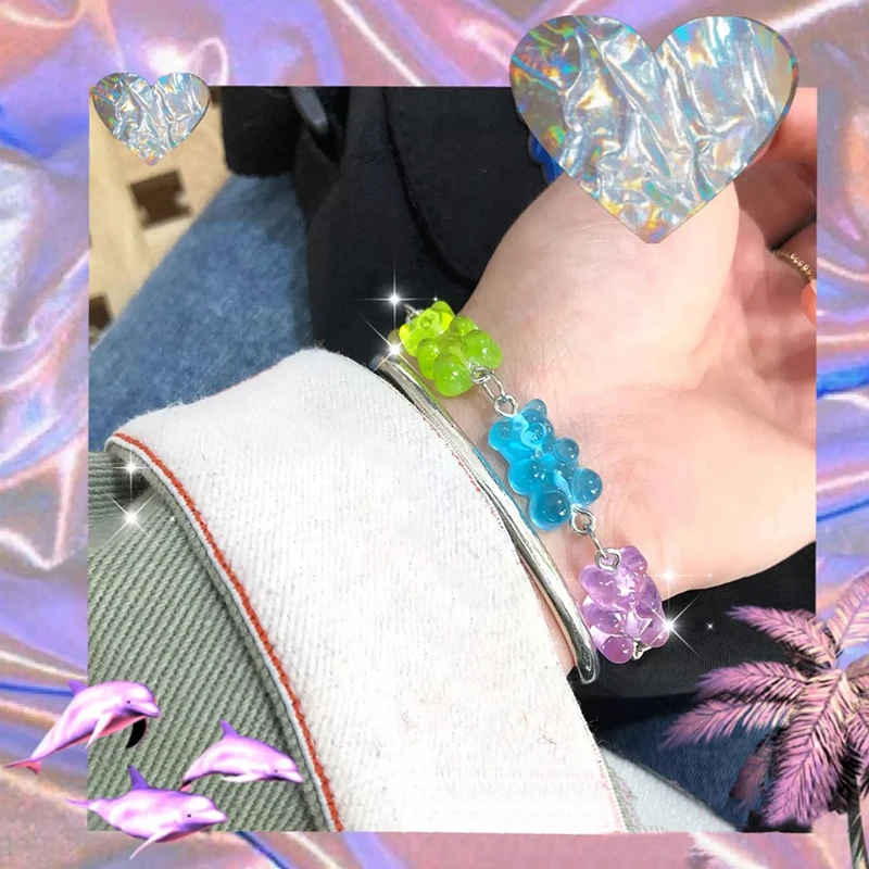 Cartoon Rainbow Candy Bear Ins Gekleurde Gummy Candy Vrouw Bear Bounce Di Hip Hop Jelly Kleur Armband Meisje Armband Cadeau
