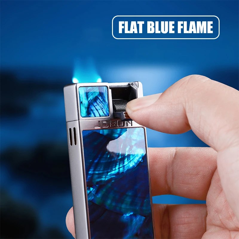 Jobon Compact and Portable Flat Blue Flame Butane Lighter Visual Gas Window Shell Inlay Craft Dazzling Colorful Body Lighter