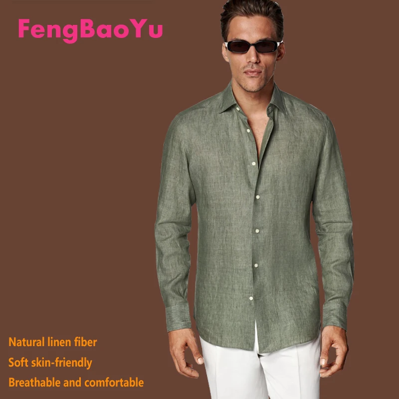 Fengbaoyu Natural Linen Men's Shirt - Simple and Elegant Formal Casual Comfortable Breathable Cool Shirt for Spring  Summer
