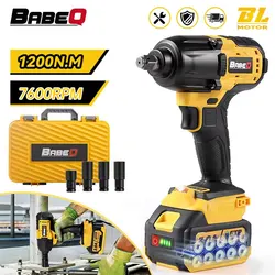 BABEQ 1200N.M Brushless Electric Impact Wrench 1/2 Inch Sockct Cordless Electric Wrench Power Tools for Makita 18V Battery