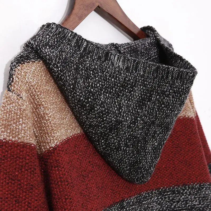 Autumn and Winter Women's Fashion Hooded Colorful Splice Casual Zipper Cardigan Elegant Commuter Loose Korean Versatile Tops