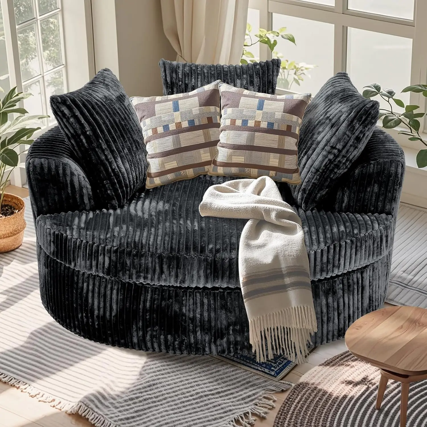 Oversized Round Chaise Lounge Chair Indoor with Throw Pillows, Customized
