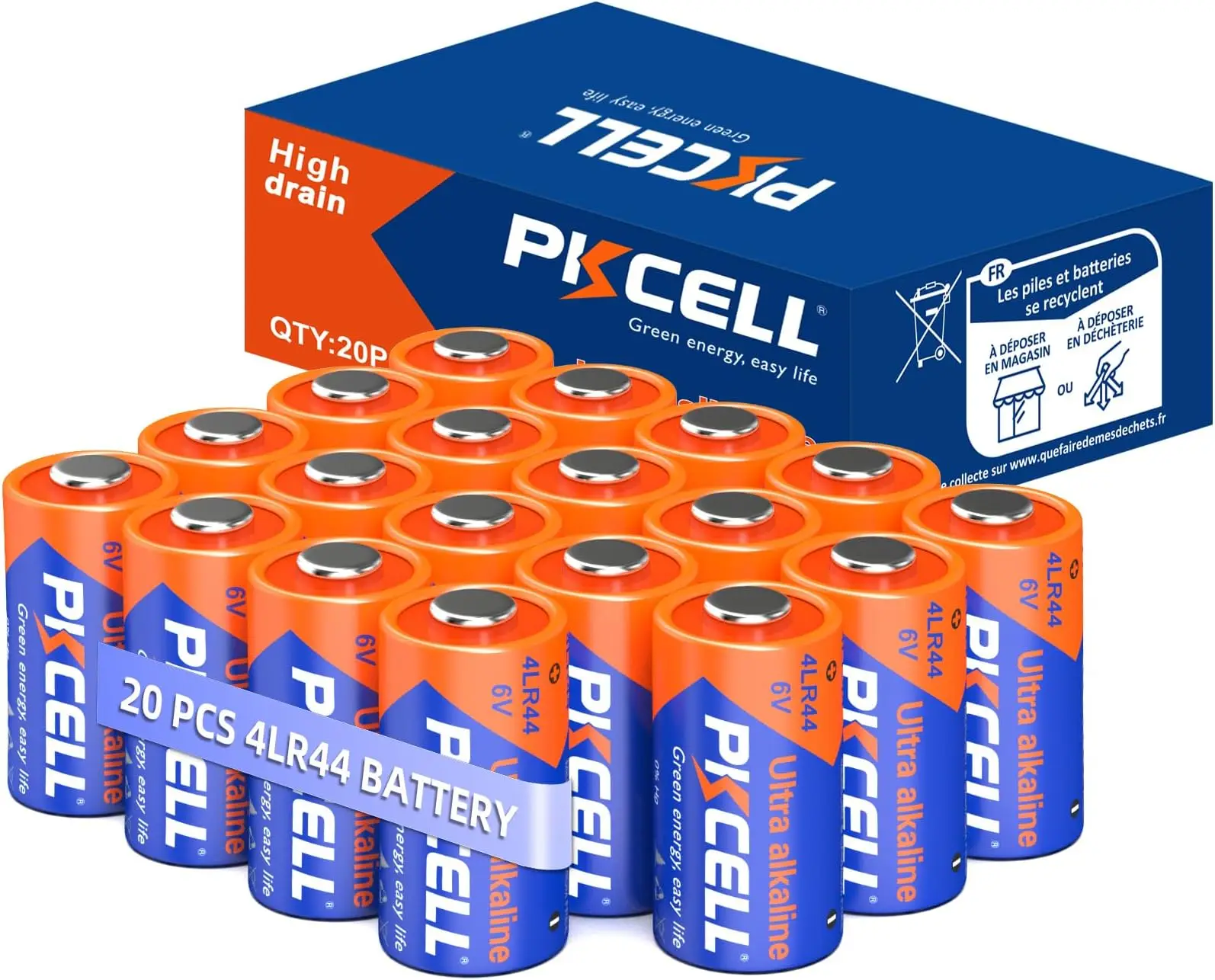 PKCELL 20PCS 6V 4LR44 Alkaline Zinc Batteries 4LR44 PX28A A544 476A K28A L1325 6V Alkaline Battery for Dog Collar Remote Key