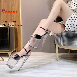 Summer Sandalias Mujer 2024 Sandales Sexy 20cm High Heels Patent Leather Crystal Stripper Platform Heels Women Shoes