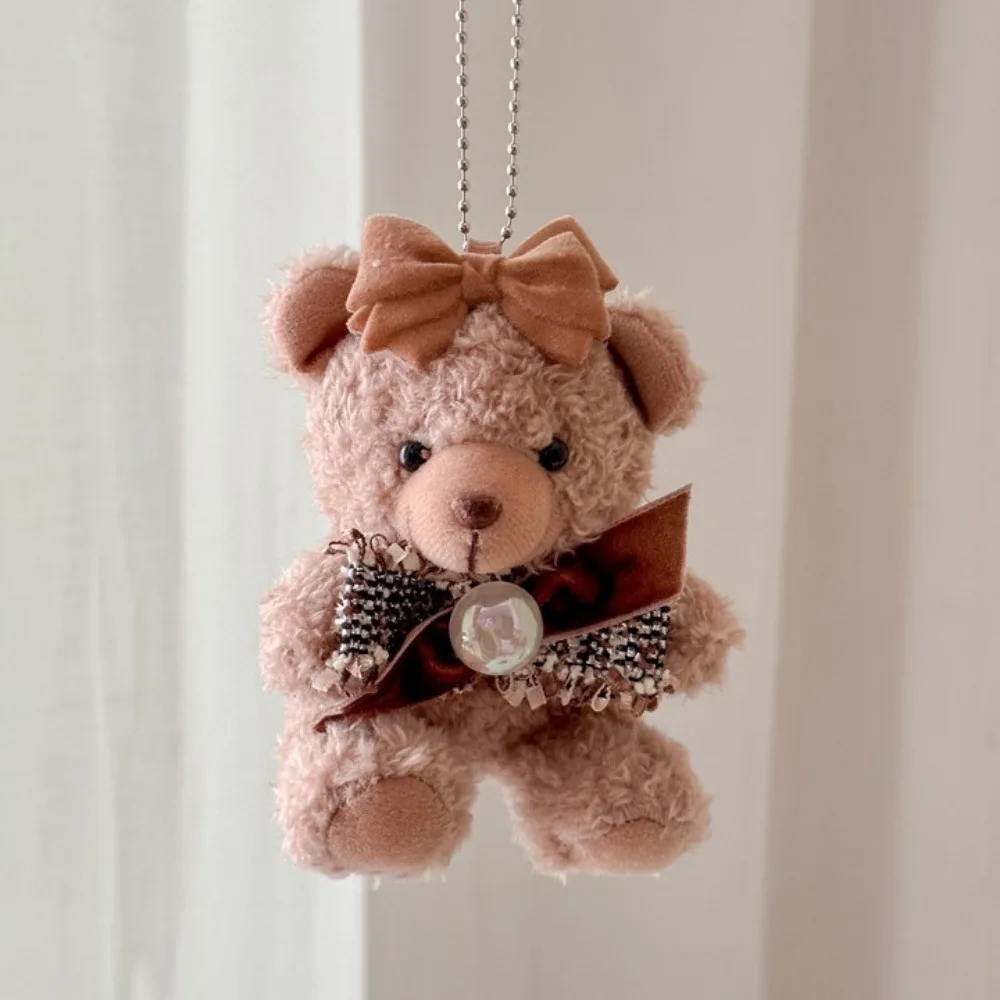 Brown Plush Bear Keychain Handmade Plush Doll Bear Phone Back Clip Creative Soft Fluff Stuffed Animal Key Rings Keyring