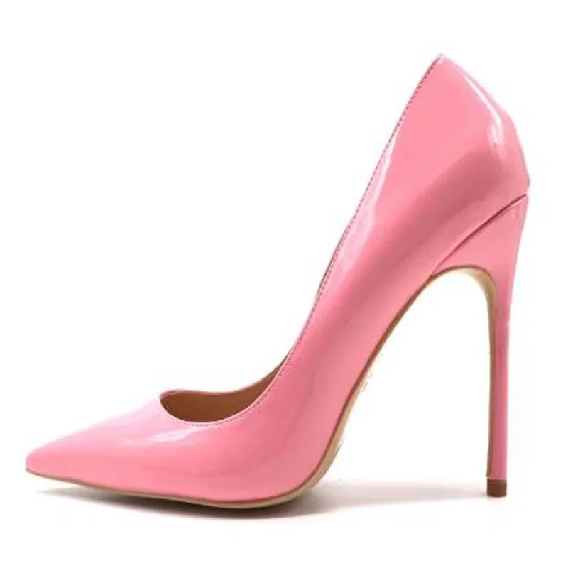 Sweet Girls Pink Shiny Patent Leather Pointed Toe Shallow Slip On 8 10 12 CM Stiletto Heel Pumps Woman Sexy Banquet Dress Shoes