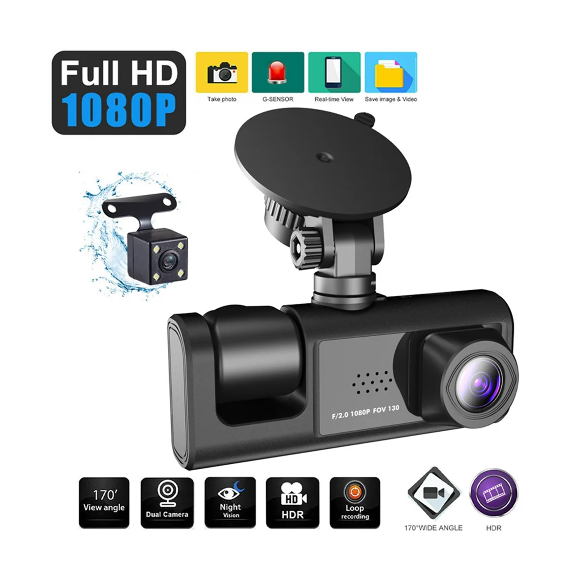 Car DVR 3 Camera Lens HD 1080P Dash Camera Dual Lens Dashcam Video Recorder Black Box 24H Parking Monitoring