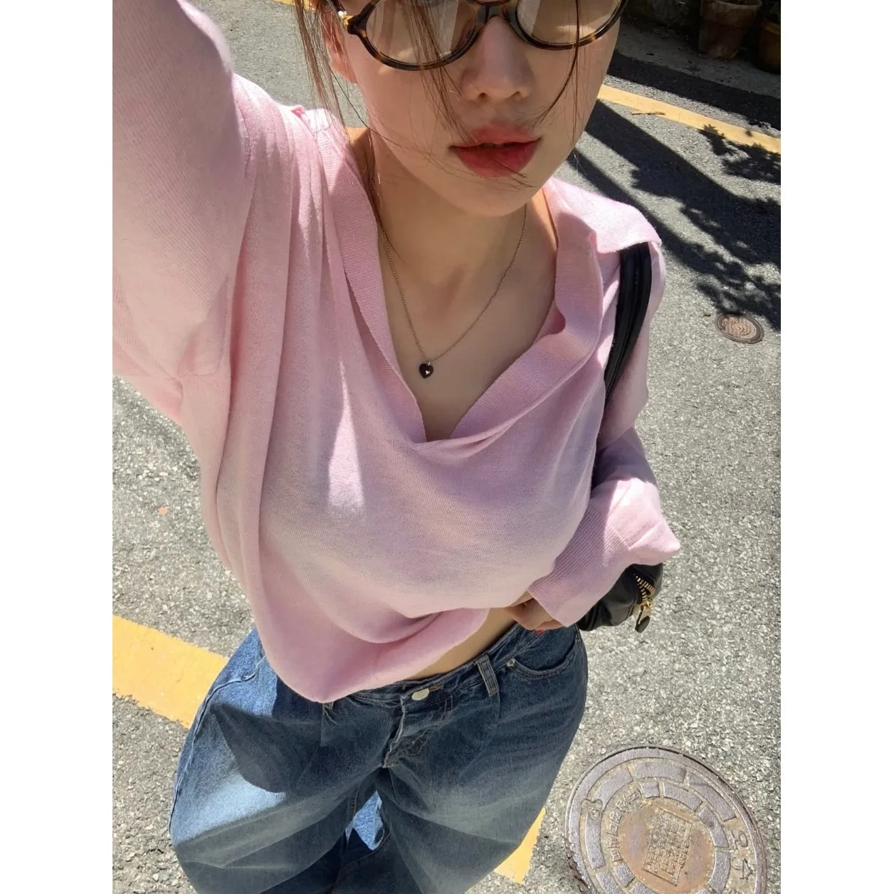 

Новая женская вязаная кофта в нежном стиле с длинным рукавом, универсальная, с простым воротником, в корейском стиле, повседневная, из полиэфирного волокна