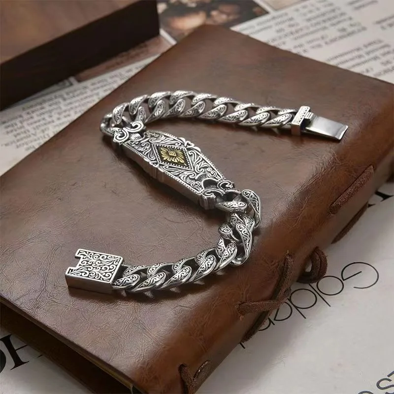 Vintage Engraved Eternal Vine Pattern Tag Bracelet, Street Hip Hop Punk Style, Unisex Retro Exquisite Wrist Bangle Jewelry Gift