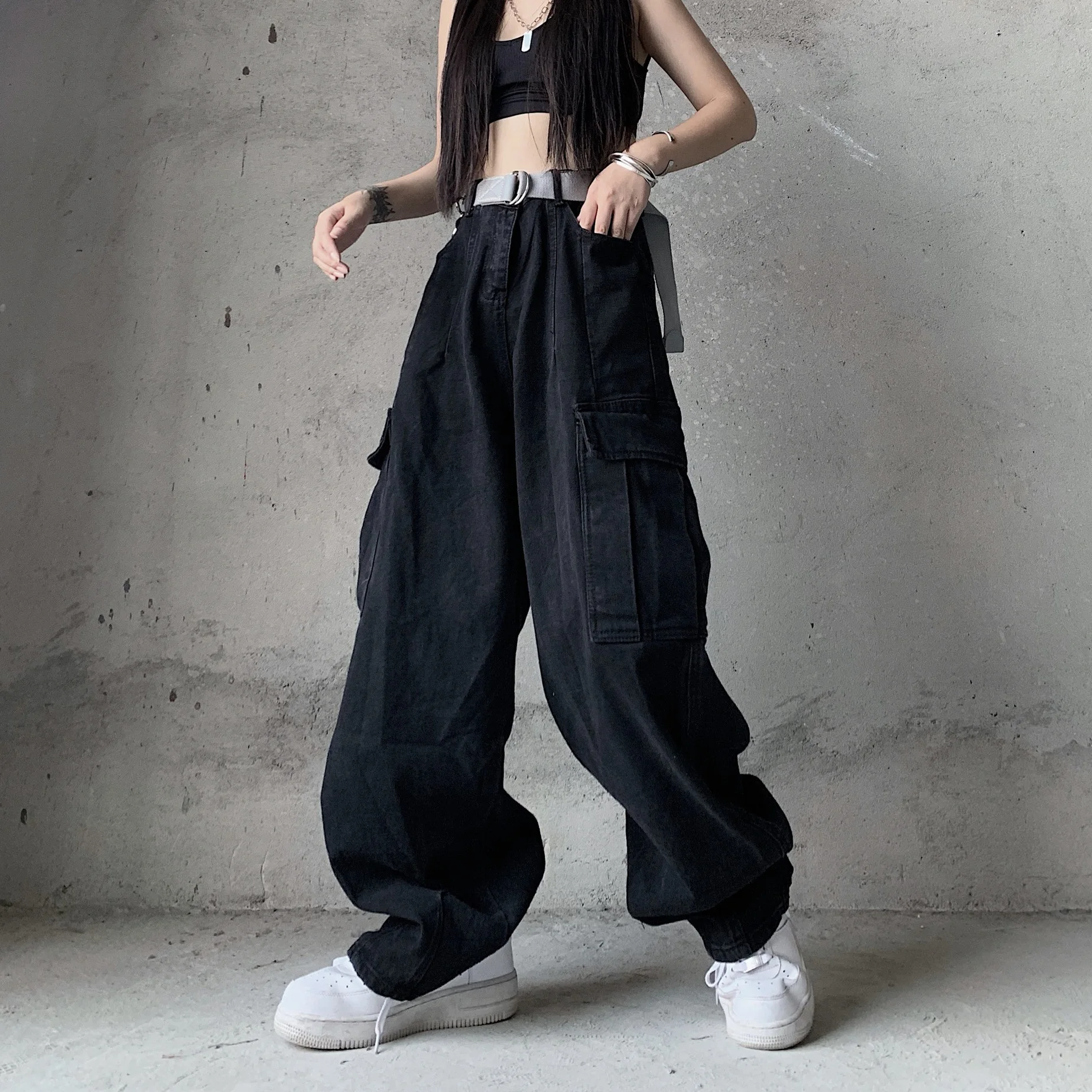 

Retro Streetwear Sle Men's And Women's Jeans High Waist Straight Leg ket Pants Casual Waed out Wide Leg Denim Jeans