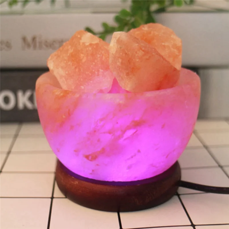 Himalayas Crystal Salt Lamp LED Colorful Color Changing Night Light Air Purifier Decorative Bedside Table Lamp Ornament