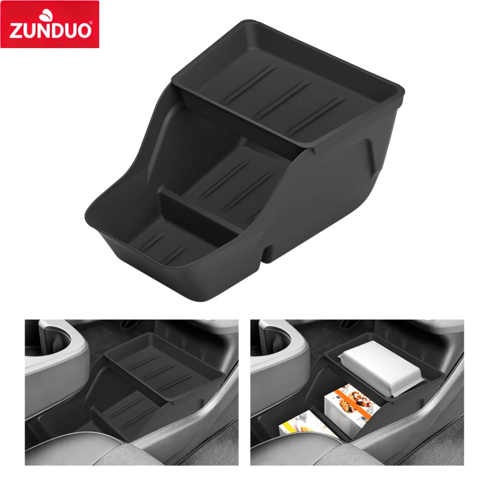 ZUNDUO for Tesla Model Y Juniper Standard RWD 2025 2026 Full Wrap Upgrade Car Lower Center Console Storage Box ABS Black