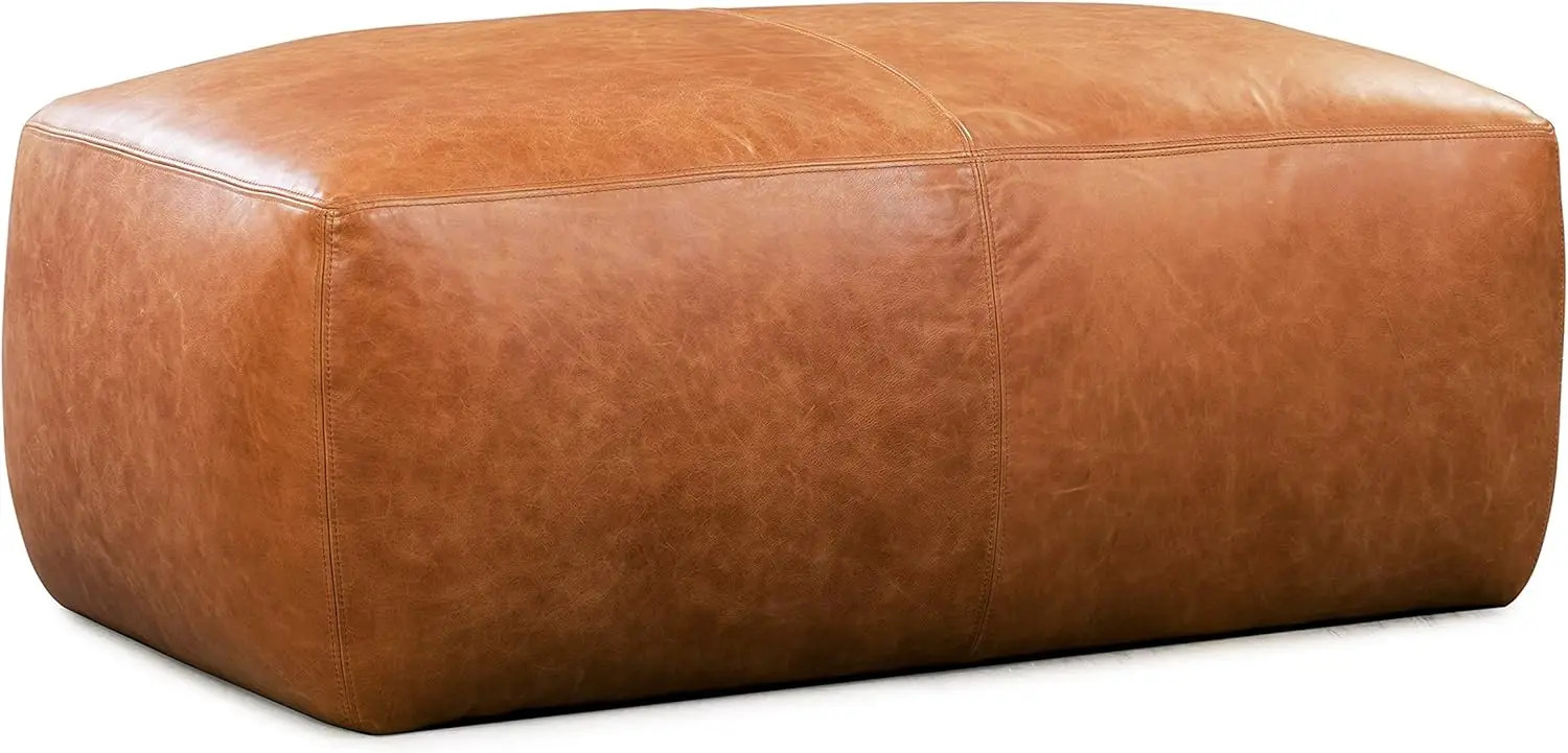 POLY & BARK Denver Leather Ottoman in Full-Grain Pure-Aniline Italian Tanned Leather in Cognac Tan 25