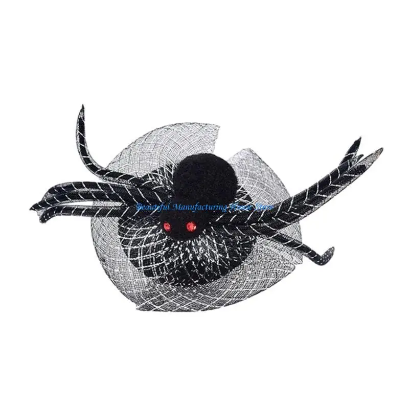 E56A قبعة علوية وعناكب سوداء للشعر، حامل شعر، حامل شعر للهالوين، زي حفلات تنكرية، أغطية رأس للأطفال والنساء