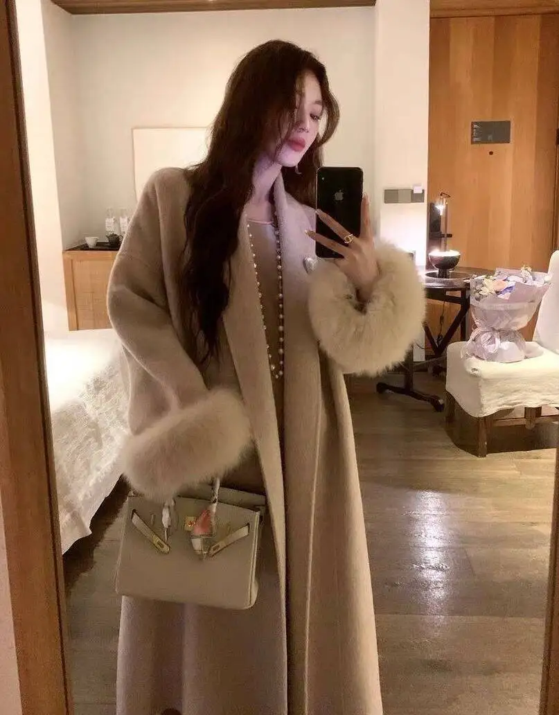 

Шерстяные пальто Женское шерстяное пальто Оранжевое зимнее пальто из искусственного меха с зубчатым воротником Элегантное офисное женское пальто в шикарном стиле для зрелых женщин