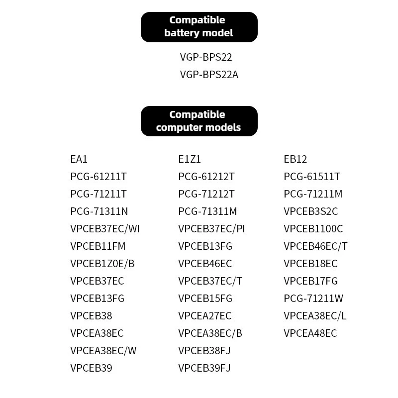 VGP-BPS22  Laptop Battery for Sony Vaio  VGP-BPS22A VGP-BPL22 VGP-BPS22/A VPC-E1Z1E VPC-EA PCG-71212T 71211T 61211T M 61212T