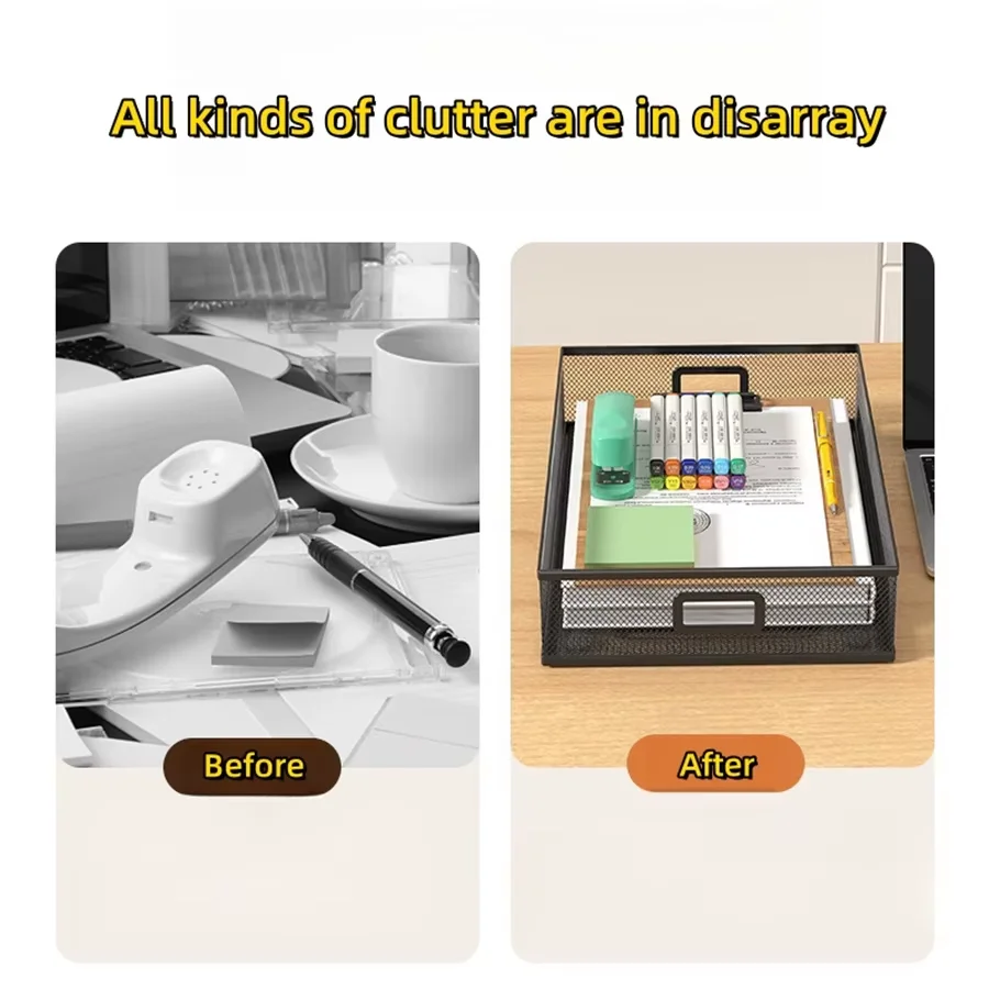 Space Saving A4 File Organizer, Stackable Desktop Paper Tray, Mesh Design, Multiuse for Home Office School