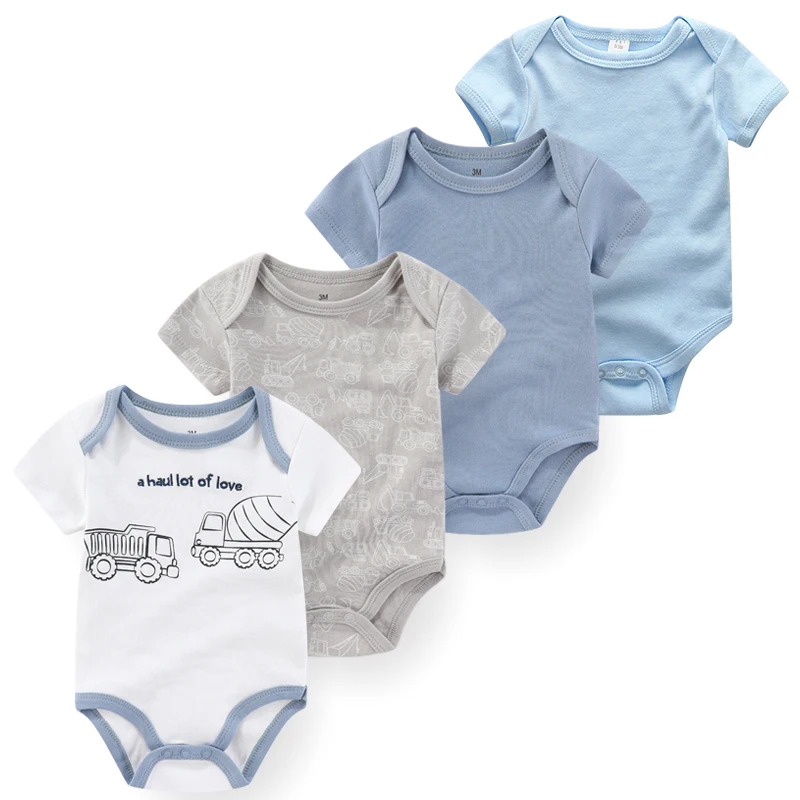 4Pieces Cotton Baby Boy Clothes Sets 0-12M Newborn Baby Girl Clothes Print Cartoon Summer Bodysuit Short Sleeve Bebes