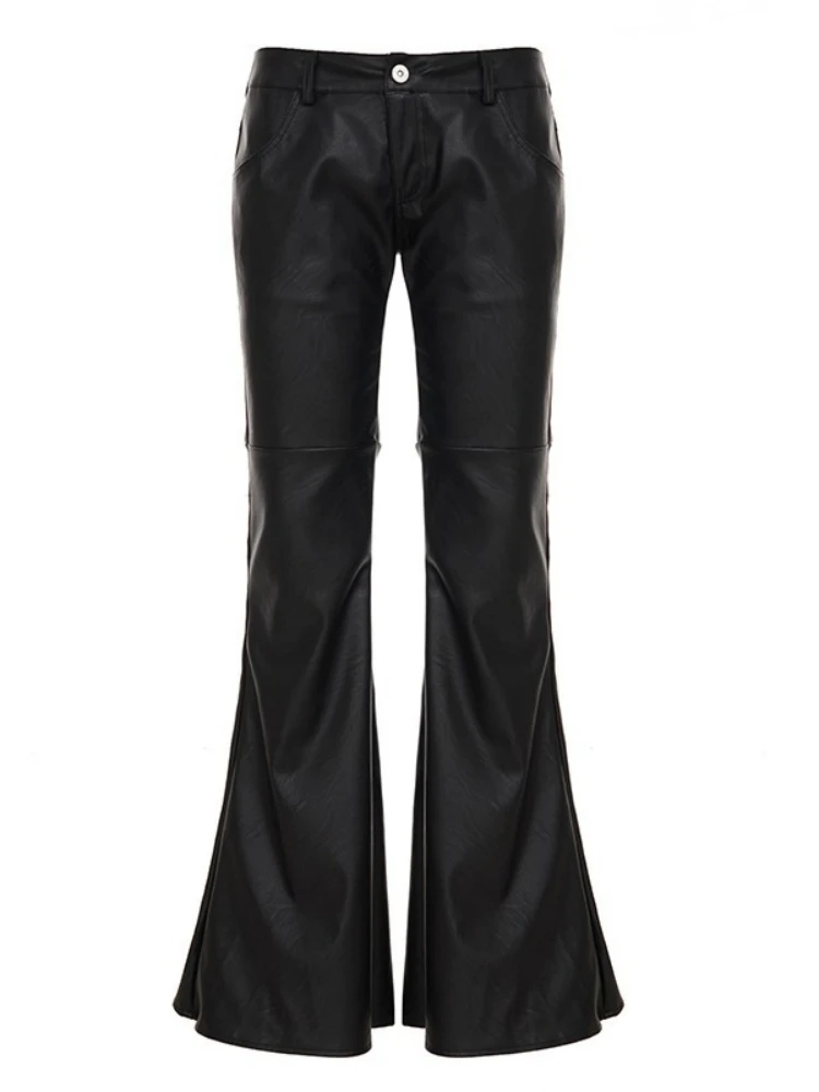 Solid Black Pants Women Y2k Clothes Low Waist Roupas Femininas PU Pantalones De Mujer Pockets Trousers Korean Style Streetwear