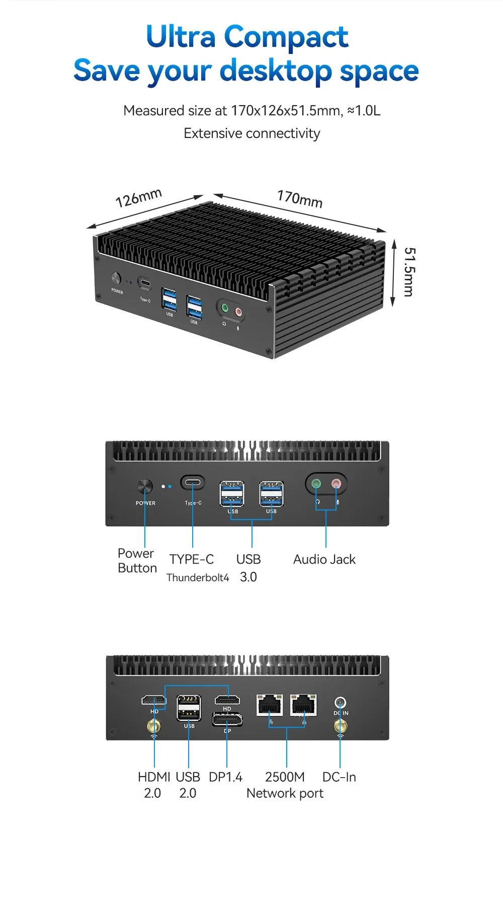 Fanless Intel 13th Generation i7 1355U i5 1335U Min PC Dual-DDR4 2x M.2 NVME SSD Slots 4K UHD WiFi6 Thunderbolt 4 Computer