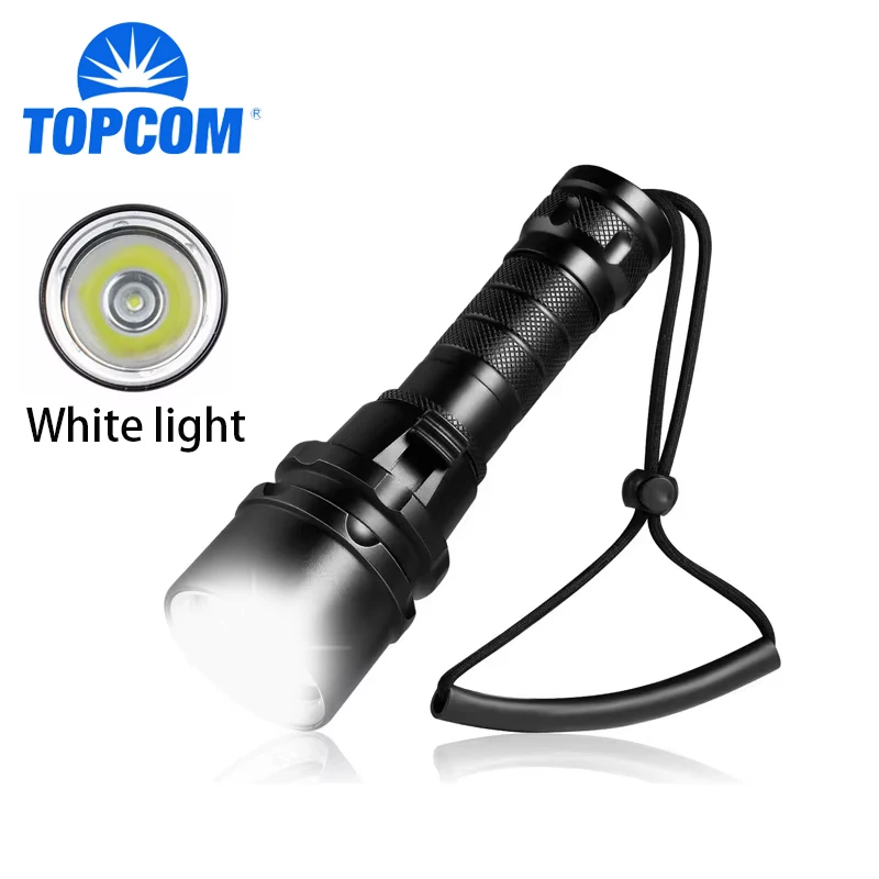 

TOPCOM Professional IP68 Diving Flashlight Power Light Underwater 50m Scuba Diving Torch Use 18650 Battery With Non-slip Rope