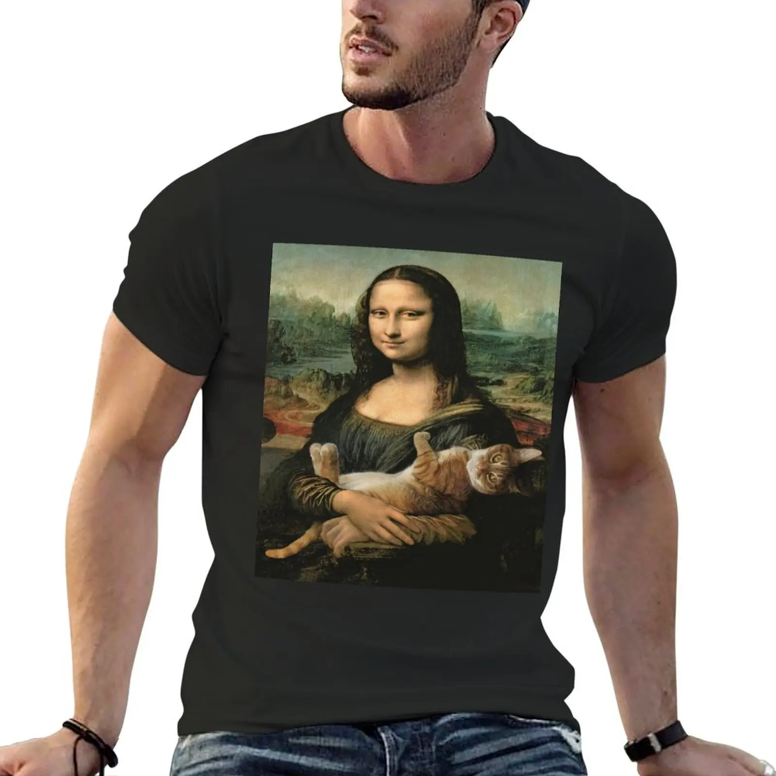 

Mona Lisa by Leonardo Da Vinci feat. cat T-Shirt oversized graphic tee plus sizes shirts graphic baggy shirts t shirts men