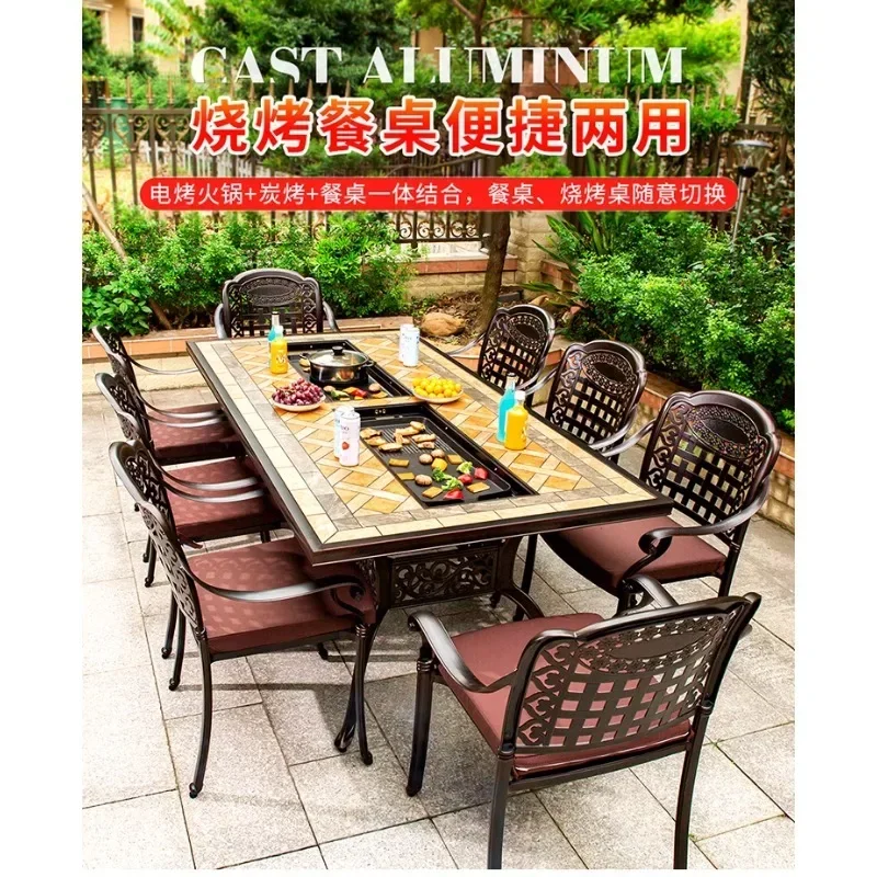 Outdoor tables and chairs Electric barbecue Charcoal grilled tiles Cast aluminum terrace Garden courtyard Open roof Iron art hom