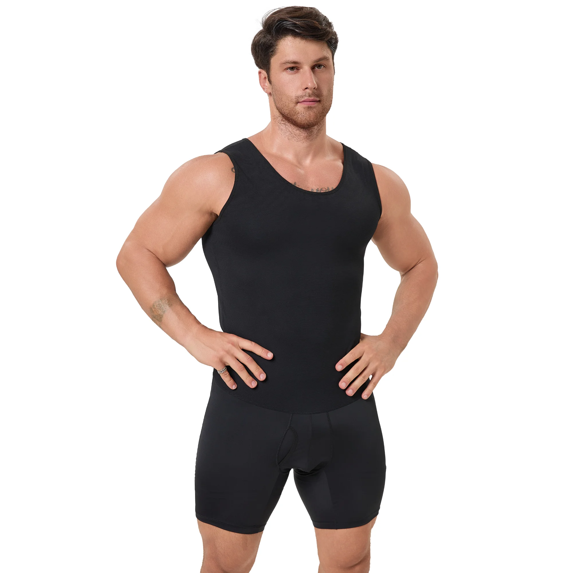 Men's Body Shaper Bodysuit Back Waist Opening Convenient Bathroom Use Tummy Control Thigh Shaping Compression Tops