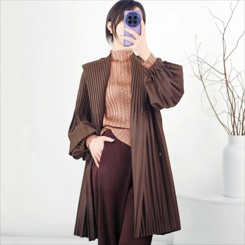 

Japanese Miyake Trench Coat Fall Winter New Pleated Versatile Irregular Jacket Commuter Models Casual Medium-length Women's