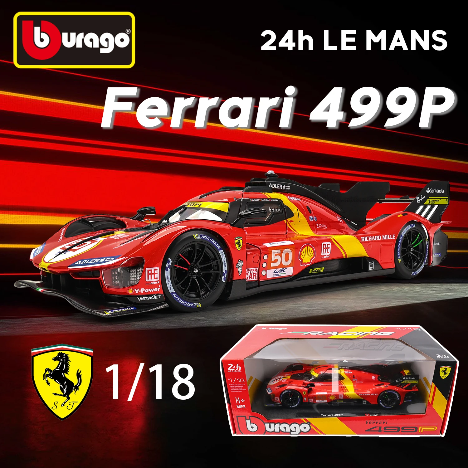 Bburago 1:18 Ferrari 499P LMH 2023 Car Model Boy Big Toy Static Die Cast Vehicles Collectible Model Car Toys