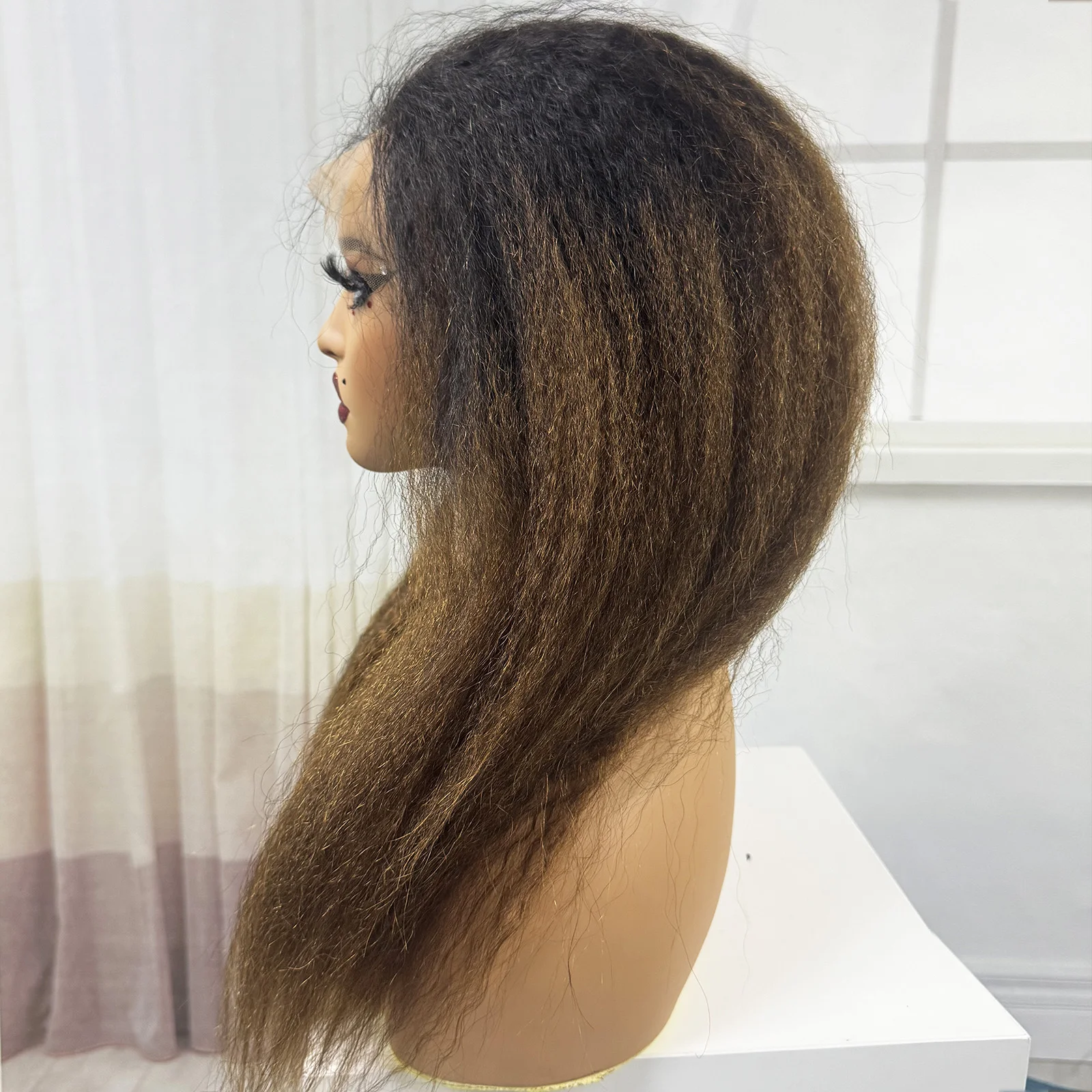 13x4 Lace Frontal 250% Density Yaki Straight Human Hair Wigs 20-28inch Kinky Straight Brazilian Remy Hair Wig for Black Women
