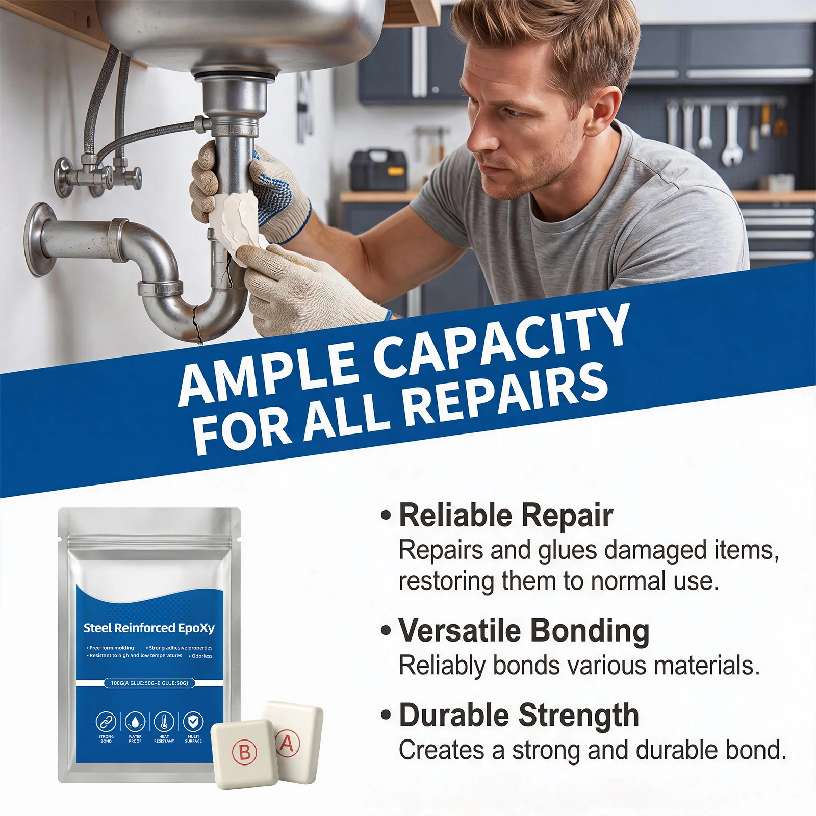 Steel Reinforced Epoxy Putty Heat-Proof Epoxies Putties Repair Kit Multi-Purpose Repairs Clay for Plastic Metal Ceramic