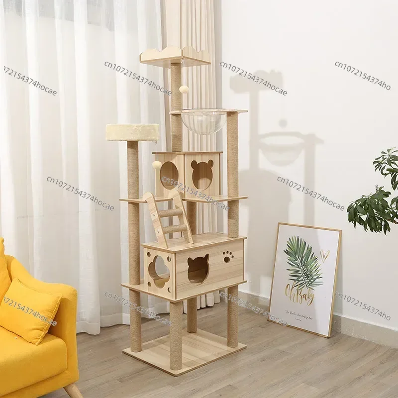 Cat Tree House Condos Multi-layer Wooden Cat Tower With Sisal Rope Scratching Posts Plush  Climbing Frame Cloth Hammock