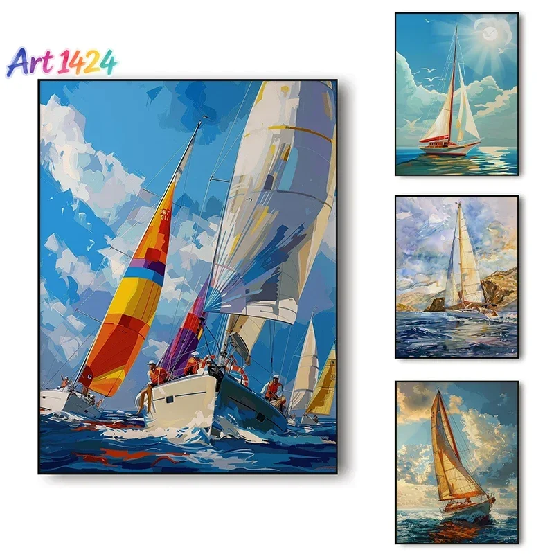 1pc frameless    Canvas  Vibrant Sailboat Regatta  Posters and Prints Canvas Modern Wall Art Picture f
