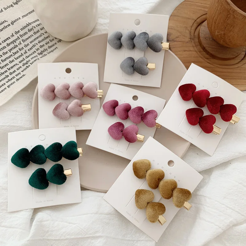 Fashion velvet love hair clip ins sweet bangs clip hairpin female autumn and winter side clip for Girls Women\'s Hair Accessories