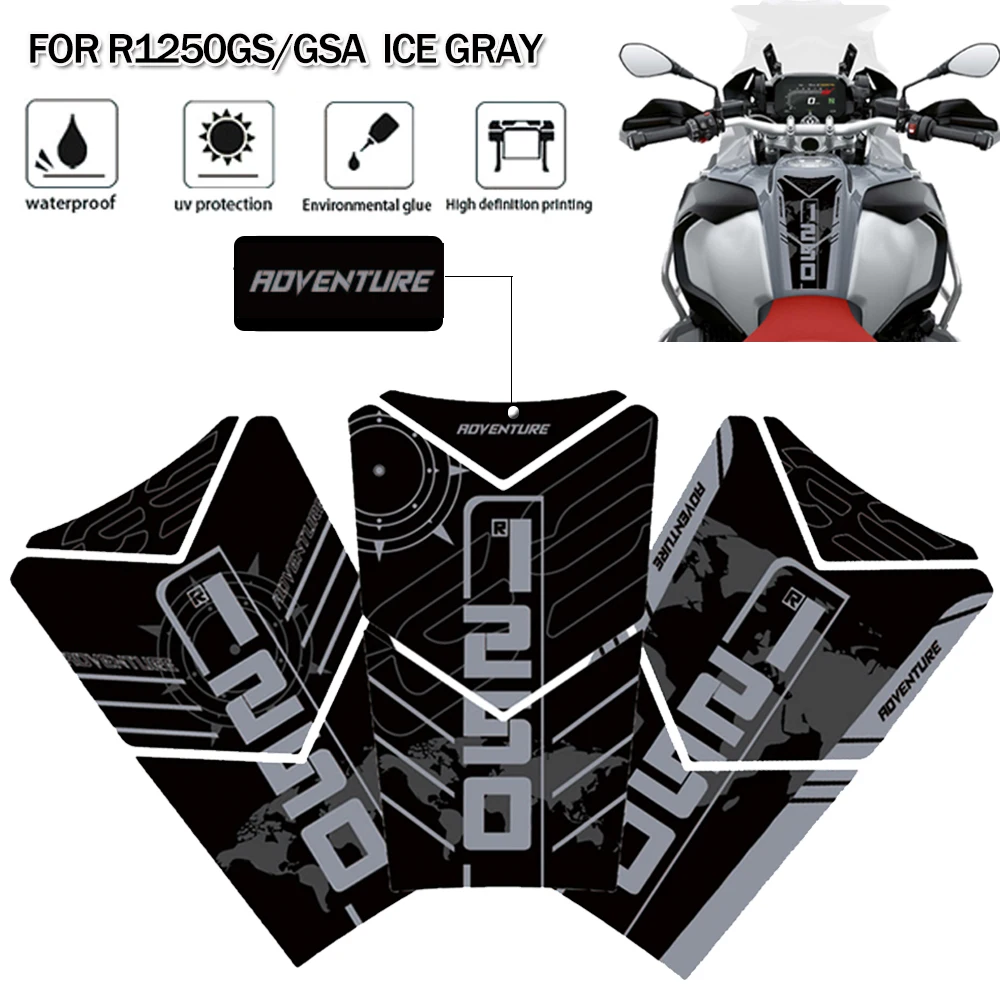 Motorcycle Fuel Gas Tank Protector Decals ICE GRAY Tank Pad Stickers For BMW R1250GS ADV R 1250 GS R1250 Adventure 18-2020 2021