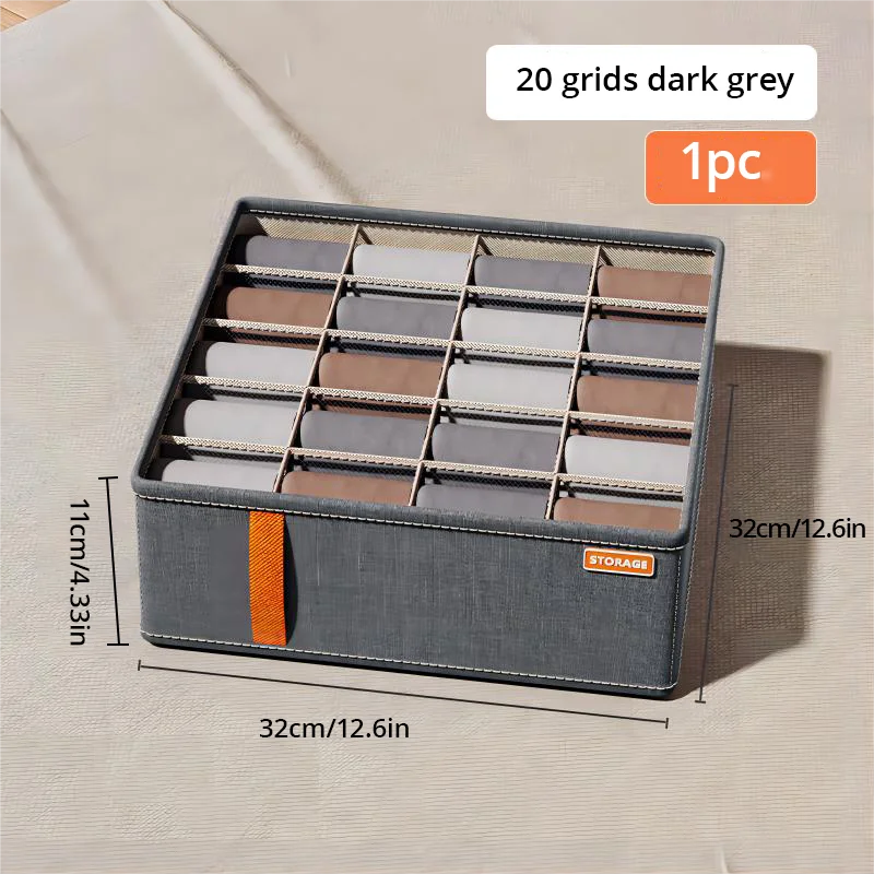 1pc Dark Grey Underwear Storage Box Socks Underwear Storage Drawer Division Multifunctional Household Wardrobe Classification