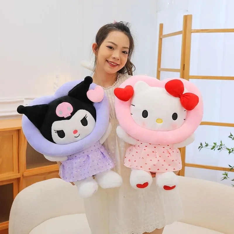 Sanrio sweet and cute Kuromi Hello Kitty creative cartoon animation student new plush doll sofa love pillow toy holiday gift