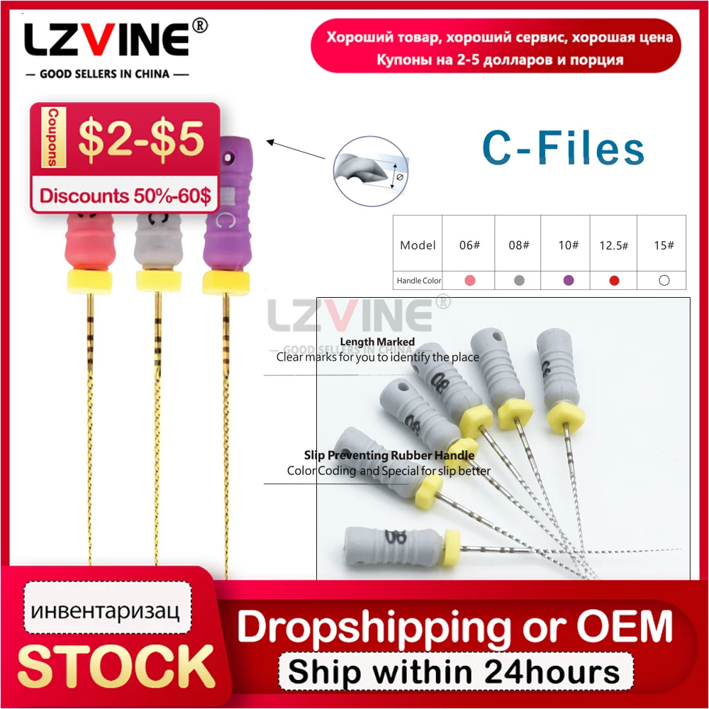 6 Stks/doos Tandheelkundige C-Bestand Endodontische Endo-Wortelkanaalontstopping Bestanden #6 #8 #10 25Mm Tandheelkunde Handgebruik Roestvrijstalen Tandartsen